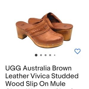 UGG VIVICA Braided Sheepskin Mules Clog Brown leather size 8 COMFORT